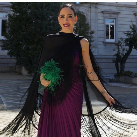 MANGO PURPLE ASYMETRICAL PLEATED DRESS - Picture 5 of 9